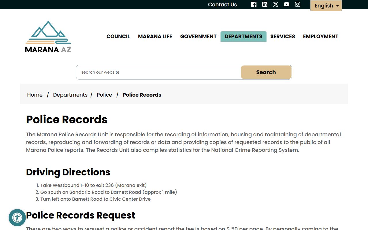 Marana Police records page