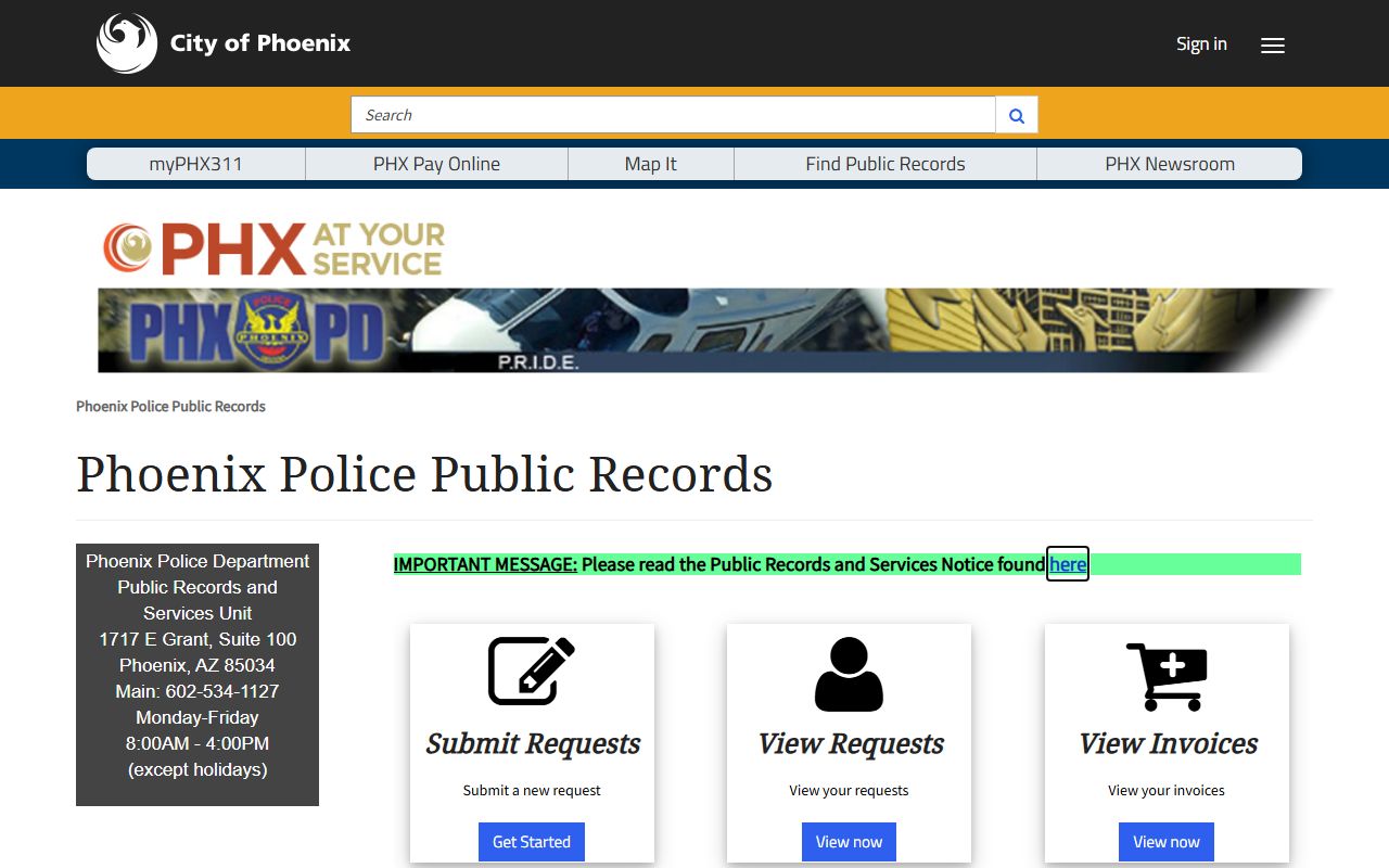Phoenix Police public safety records portal