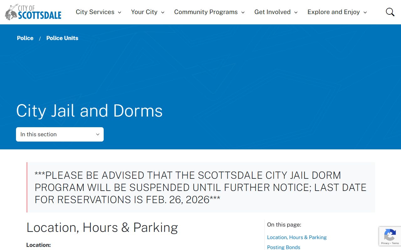 Scottsdale City Jail and Dorm program information