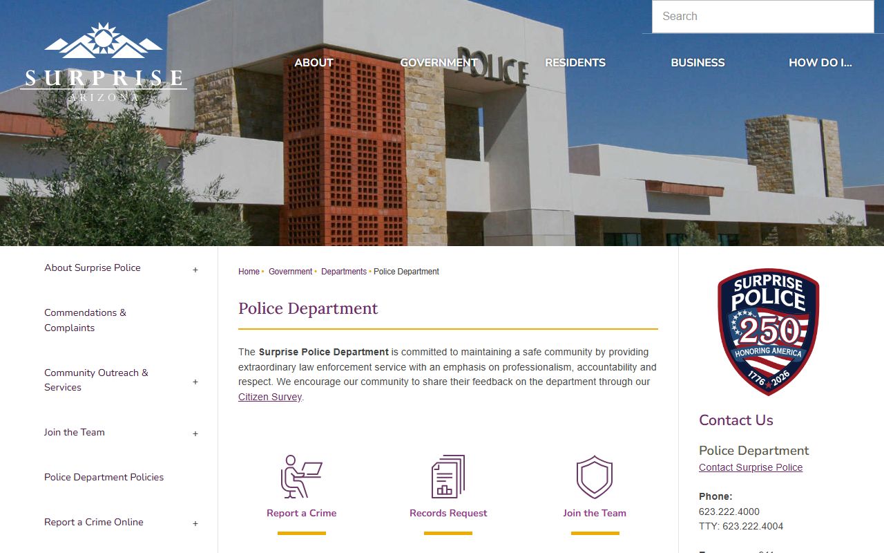 Surprise Police Department website