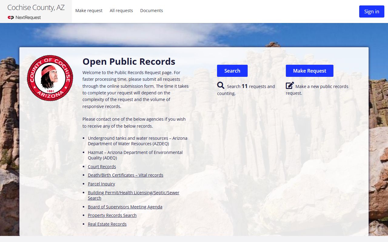 Cochise County public records request portal