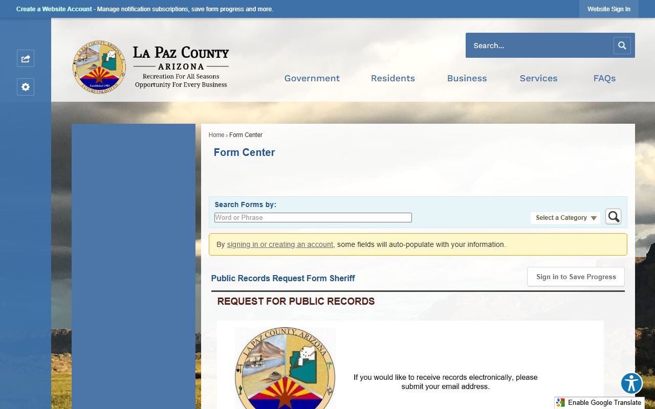 La Paz County public records request form