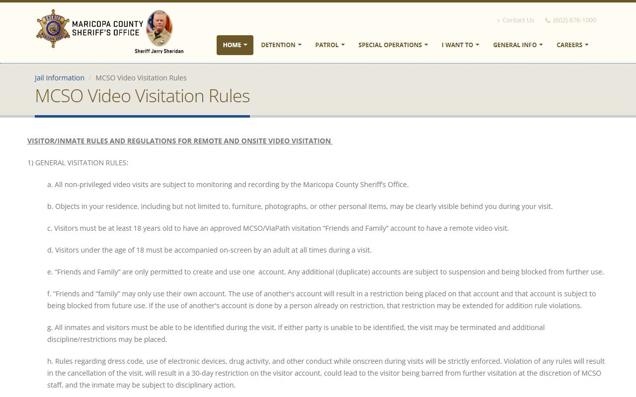Maricopa County jail video visitation rules