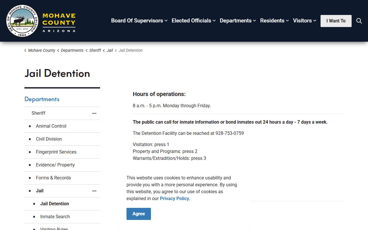 Mohave County jail detention contact and hours