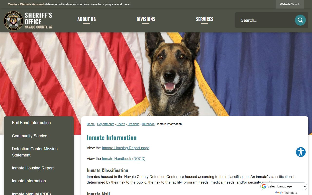 Navajo County inmate information page