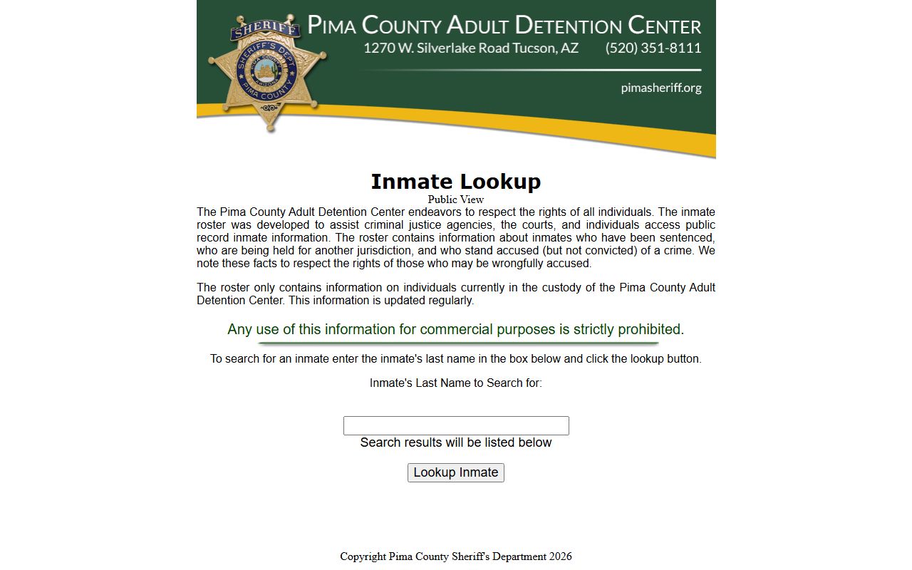 Pima County Sheriff inmate lookup for jail roster search