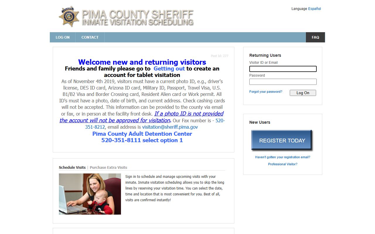 GTL video visitation site for Pima County jail