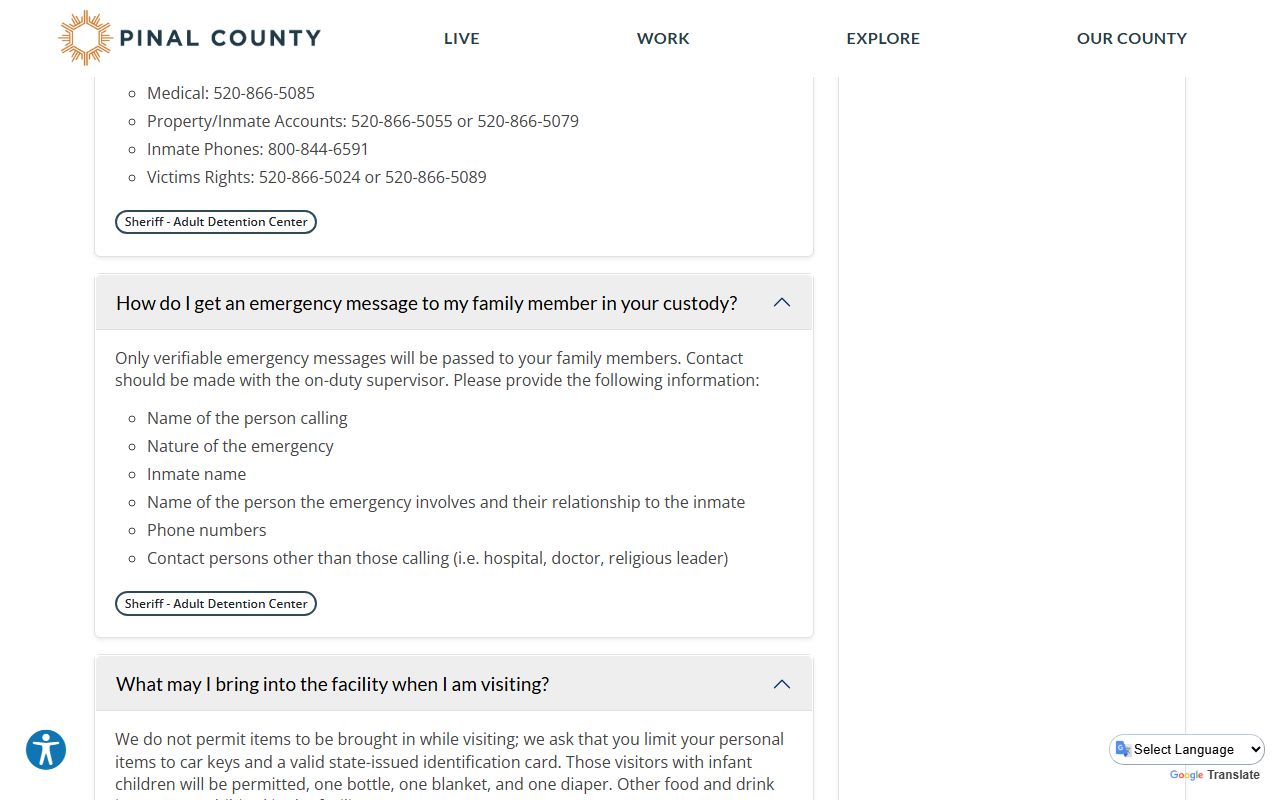 Pinal County jail frequently asked questions