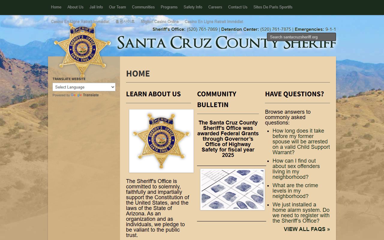 Santa Cruz County Sheriff Office website