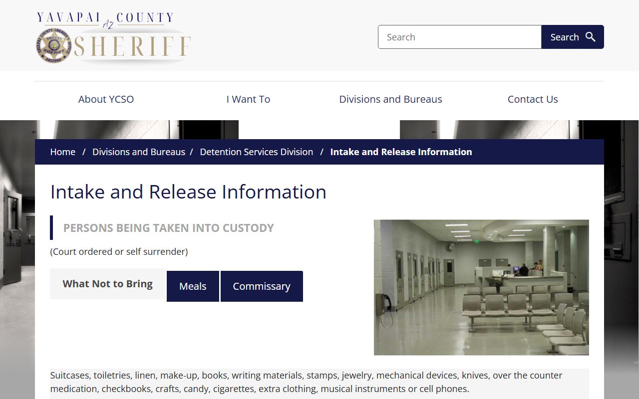 Yavapai County jail intake and release information