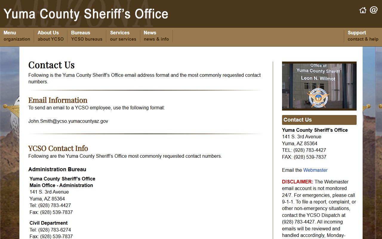 Yuma County Sheriff contact information