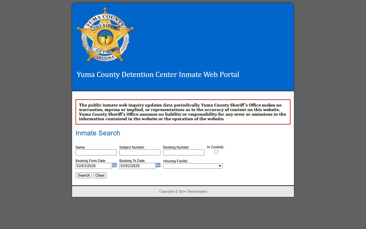 Yuma County jail roster online search portal