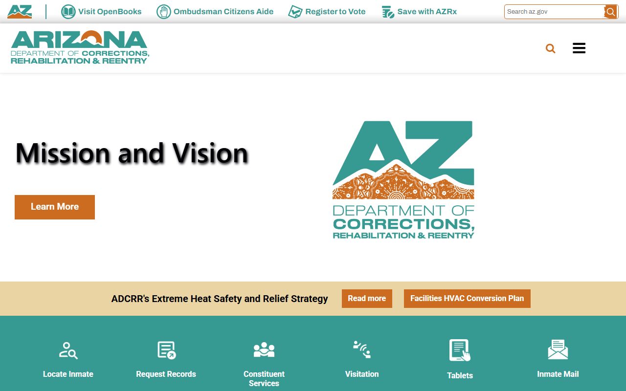 Arizona corrections homepage for jail roster searches